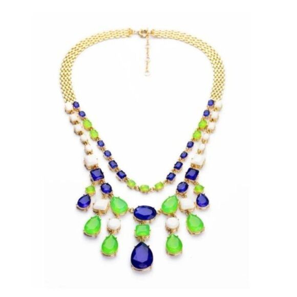 Royal Blue Crystal Rhinestone Statement Gold Collar Necklace - Picture 1 of 12